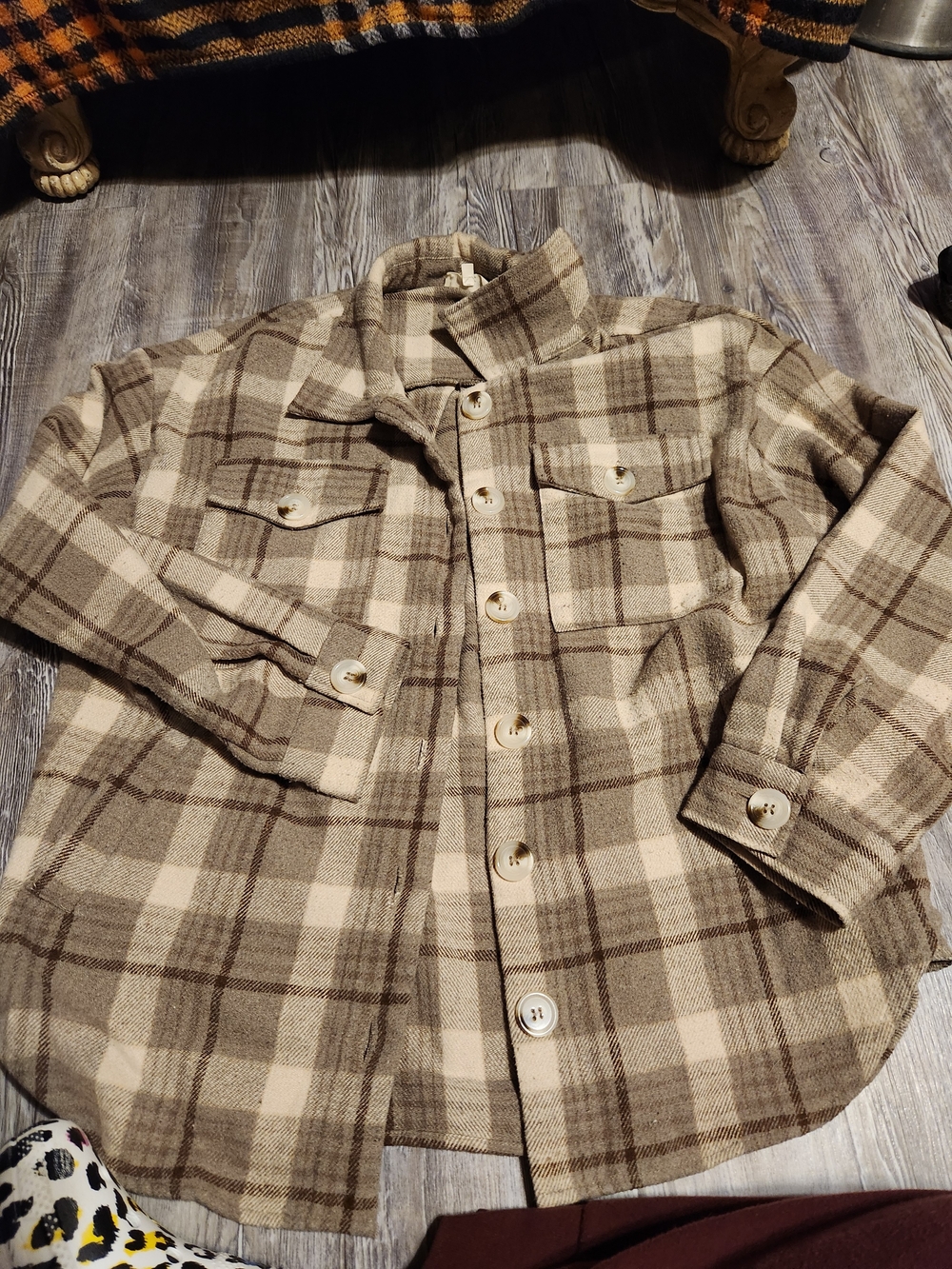 Vanilla Bay Beige and Brown Plaid Lightweight Shacket